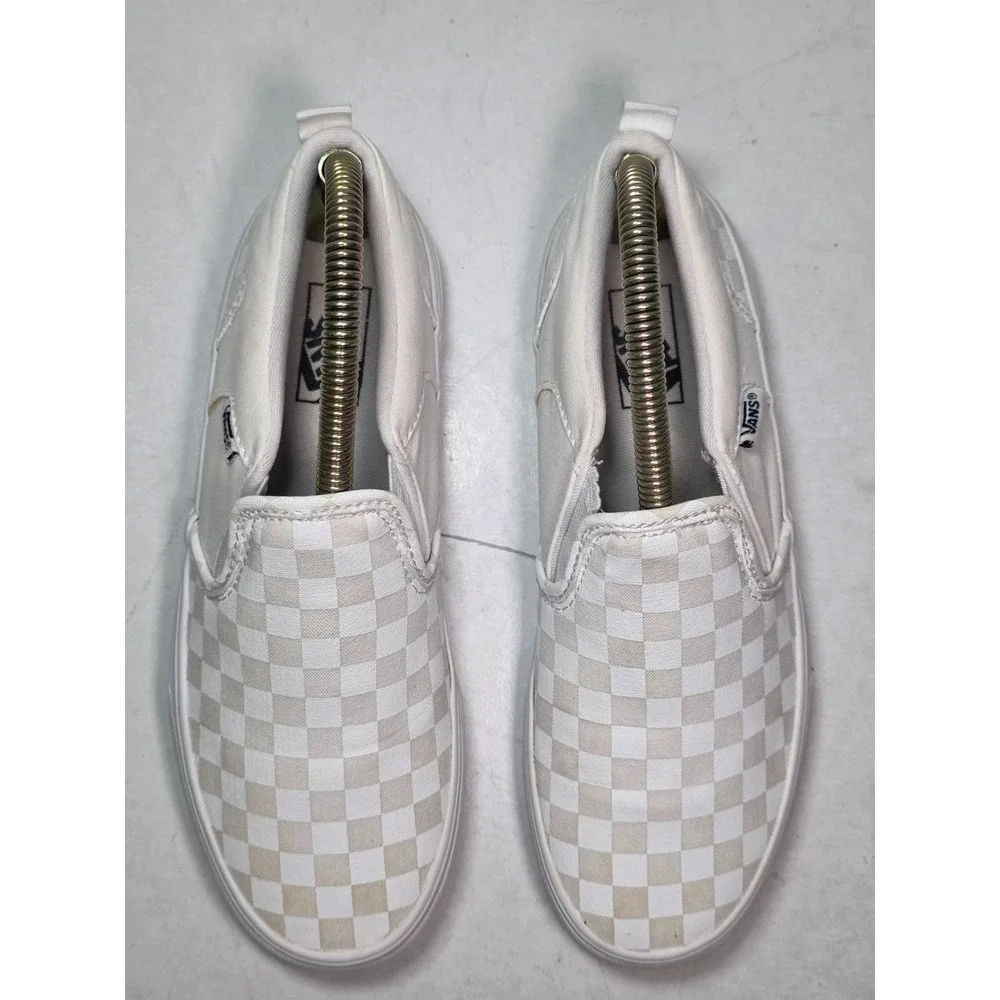 VANS Checkerboard Youth Sneakers Size 4 White Cream Low Top Slip On Shoes 500714